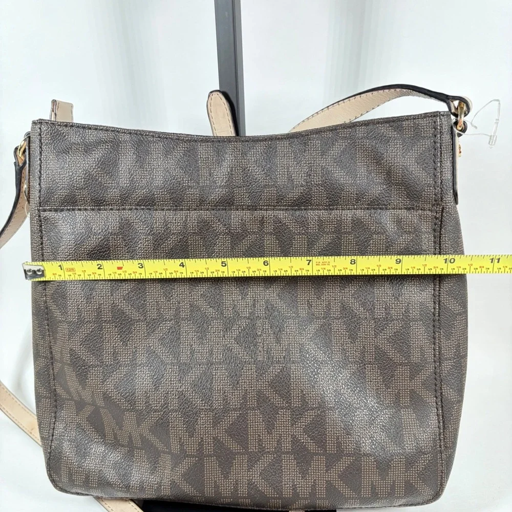 Michael Kors Jet Set Travel Large Messenger Bag Brown Monogram Gold Charm